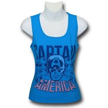 Captain America Face Women&#39;s Blue Fitted Tank Top Blue - £9.48 GBP