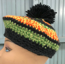 Heavy Knit One Size Pom Handmade Striped Tam Hat  - £10.50 GBP