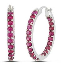 2.20CT Round Simulated Ruby Inside Outside Hoop Earrings 14k White Gold Plated - £61.36 GBP