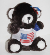 Puli Intl American Flag T Shirt Teddy Bear 8&quot; Red White Blue Bow Plush Soft Toy - £10.07 GBP
