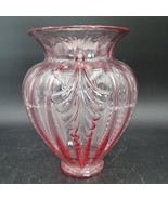 Rare Large Vintage 1990&#39;s Fenton Pink Round Ribbed Ruffled Body Feather ... - $135.38 CAD