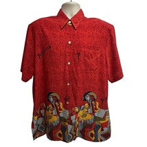 Pablo Picasso Pop Art Print Vintage 80s Red Button Front Camp Shirt XL Pocket - £59.34 GBP