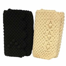 Pair of vintage heavy crocheted clutch bags purses ivory and black 12” x 7” - £53.63 GBP