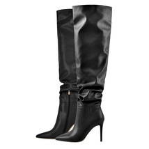 Women Pointed Toe Black White Over The Knee High Boot Stiletto Stretch Big Size  - £118.21 GBP