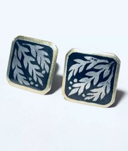 VINTAGE Niello and Silver Leaf Motif Cufflinks Signed - $49.49
