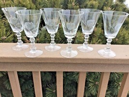 FOSTORIA ROSE PATTERN CUT WATER GOBLETS SET OF (6) 6 3/4” TALL 8 OZ SIGN... - $63.58