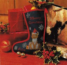 Cross Stitch Tabby Kitten Christmas Stocking Framed Cat In Window Pillow Pattern - £7.18 GBP