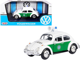 1966 Volkswagen Beetle German Police Car White and Green 1/24 Diecast Model C... - £32.69 GBP