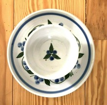 Rare New Sheepscot River Pottery Hand Painted Blueberry Appetizer Set - £59.84 GBP