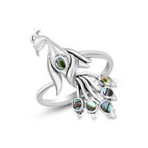 Graceful Rainbow Peacock Abalone Inlay Sterling Silver Ring-8 - £17.08 GBP