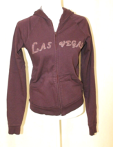 Roxy Las Vegas Hoodie Sweatshirt Large Burgundy Bling Full Zipper Rhinestones - £11.69 GBP