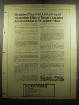 1975 Harper&#39;s Weekly Magazine Ad - My name is Tony Jones. I just quit my job - £14.85 GBP