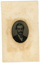 CIRCA 1860&#39;S Paper Framed TINTYPE Handsome Rugged Man Mutton Chop Mustache - £14.49 GBP