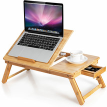 Costway Bamboo Laptop Desk Adjustable Folding Bed Tray W/Drawer Heat Dissipation - £62.62 GBP