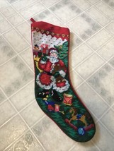 Needlepoint Christmas Stocking Santa in front of tree with Presents Vintage - £23.12 GBP