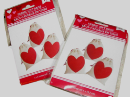 beige fabric GIFT BAGS with RED HEART on one side 4 x 6 in.(C) - $1.80
