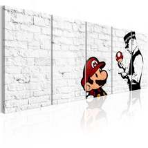Tiptophomedecor Stretched Canvas Street Art - Banksy: Mario On White Brick 5 Pie - £116.53 GBP