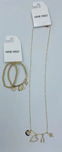 Gold Tone Charm Bracelet &amp; Necklace Set Nine West Christmas Birthday Her Gift - £15.97 GBP
