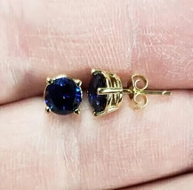 2Ct Round Cut Lab-Created Sapphire Solitaire Stud Earring 14K Yellow Gold Plated - £89.94 GBP