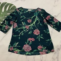 HD in Paris Anthropologie Blouse Top Size 4 Teal Green Pink Floral 3/4 Sleeve - £19.41 GBP