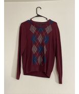 Tommy Hilfiger Mens Cotton V Neck Argyle Pullover Sweater Burgundy Size ... - $21.89