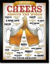 Cheers Around The World Beer Funny Toast Man Cave Bar Wall Art Decor Metal Sign - £12.63 GBP