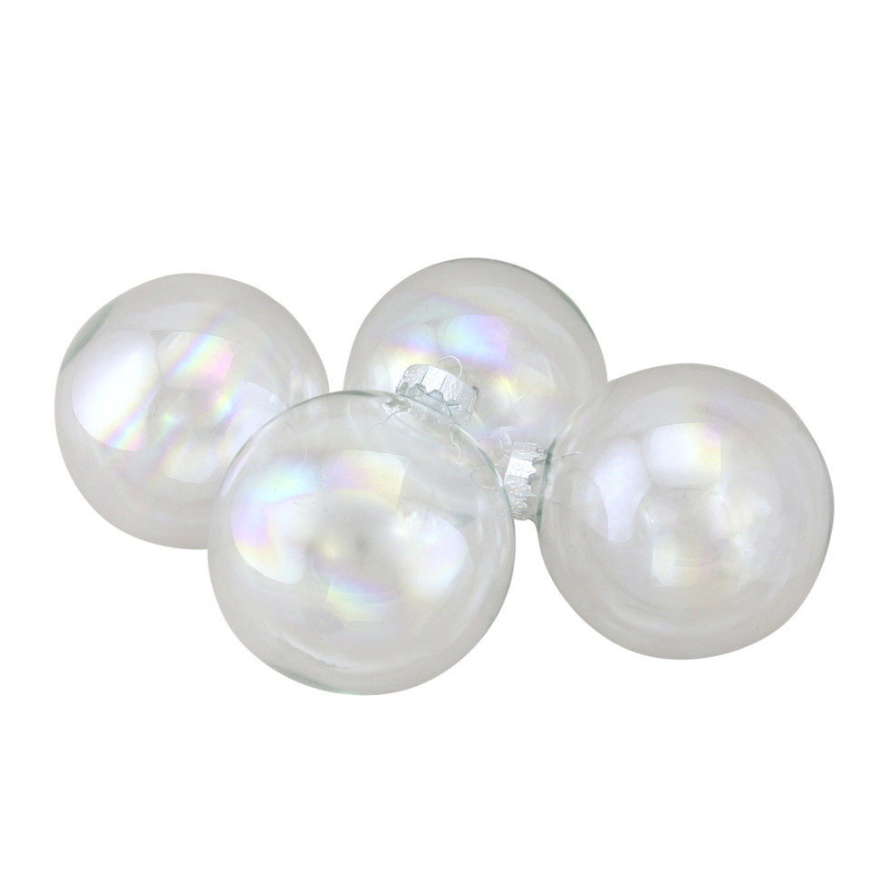 4" (100mm) 4ct Clear Iridescent Glass Christmas Ball Ornaments