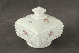 Vintage Milk Glass Westmoreland Paneled Grape Beaded Edge Roses CANDY DISH - £19.71 GBP