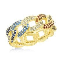 Sterling Silver Multi-Color CZ Essential Cuban Link Ring - Gold Plated - £61.51 GBP