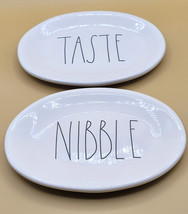 2 Rae Dunn NIBBLE, TASTE Oval Plates Snack Dish Magenta Decorative White - $39.95