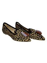 New Hush Puppies Women&#39;s Sadie Tassel Slip-On Leopard Calf Fur Flats Size 6 - AC - £25.26 GBP