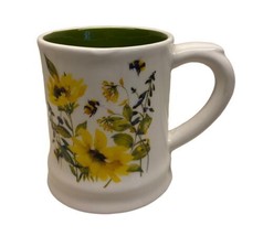 Midwest Welcome Bees With Flowers Ceramic Coffee Mug White Green yellow ... - £11.58 GBP