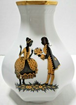 Schirnding Bavaria Hexagon Vase Black &amp; Gold Limoges Courting Couple 2 Scenes - £23.58 GBP