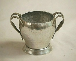 Old Vintage Hand Forged Hammered Aluminum Sugar Bowl w Ribbed Bow Handles - $24.74