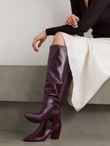 Lock chunky heel boots knee high sexy pointed toe leather runway dress women boots high thumb200