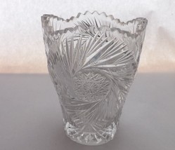 Glass Vase Cosmic Star Cut Glass Saw Tooth Rimmed 5&quot; Vintage Vase or Can... - £17.51 GBP