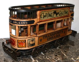 Vintage 1930’s Wood &amp; Cast Iron 30” Long French Double Decker Street Trolley Bus - £589.76 GBP