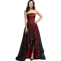Strapless Black Lace High Low Long A Line Corset Prom Evening Formal Dresses Red - £94.93 GBP
