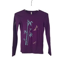 Reserved Size Medium Purple Long Sleeve Tshirt Bamboo Dragonfly Frogs - £12.07 GBP