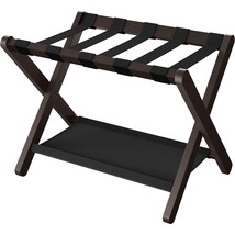 Sturdy Bamboo Luggage Rack in Chestnut Brown Wood Finish with Lower Shelf - $138.99