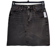 Old Navy SZ 2 A-Line Denim Jean Skirt Distressed Frayed Button-Fly Black Wash - £14.07 GBP