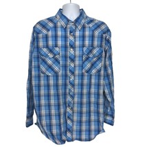 High Noon Men&#39;s Western Pearl Snap Shirt Size XL Blue White Plaid Rockabilly - £25.87 GBP