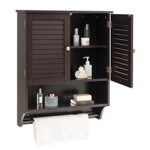 2-Doors Bathroom Wall-Mounted Medicine Cabinet with Towel Bar-Brown - Color: Br - £98.34 GBP