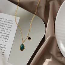 Green &amp; Black Quartz 18K Gold-Plated Pendant Necklace - £11.18 GBP