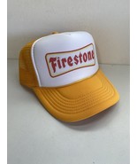 Vintage Firestone Tires Hat Trucker Hat snapback Gold Yellow Summer Cap - $20.59 CAD