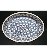 Vintage Polish Pottery Boleslawiec Oval Baker 12&quot; Blue White Floral Ston... - €79,05 EUR