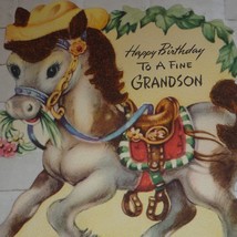 Flocked Pony Wearing a Hat &amp; Saddle Vintage 1950&#39;s Birthday Card For a G... - €6,13 EUR
