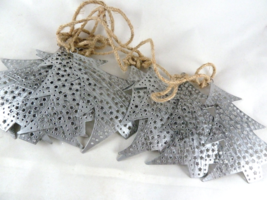Country Primitive 4.5&quot; Tin trees star Punched ornaments strung on rope g... - $14.84