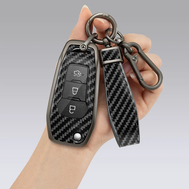 Zinc Alloy + Leather Car Key Case Cover For Ford Fusion Fiesta Escort Mo... - $12.35+