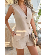 Parchment Button Up Sleeveless Vest and Shorts Set - $25.79